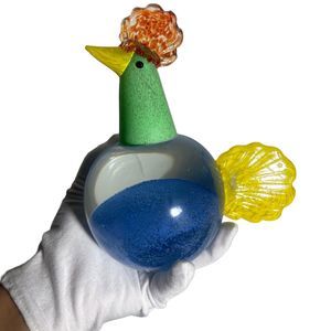 Rooster Figurine Fused Glass Art Paperweight Colorful Clear Ball Heavy Farmhouse